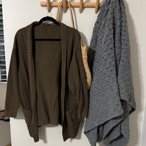 Olive Green Open Front Cardigan EXPRESS